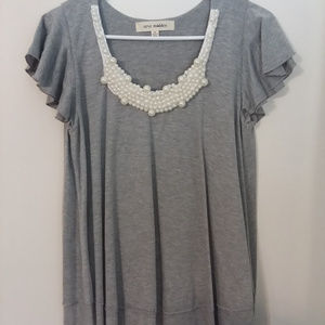 Gray swing blouse with pearl embellishments